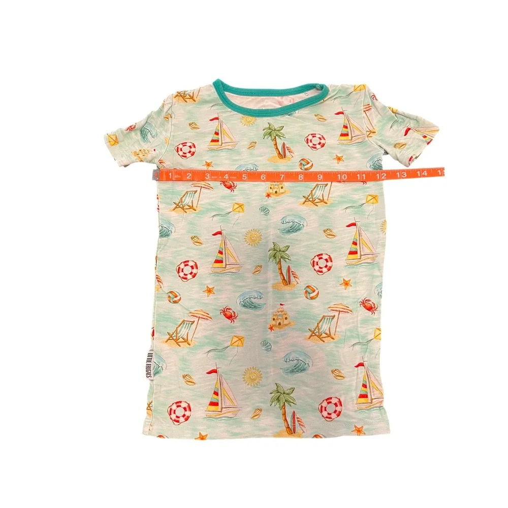 Little‎ Frugals Bamboo Pajamas Set 7/8 Beach Sailboat Print Short Sleeve Teal